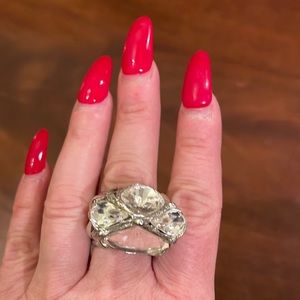 Big silver faux diamondS cocktail ring